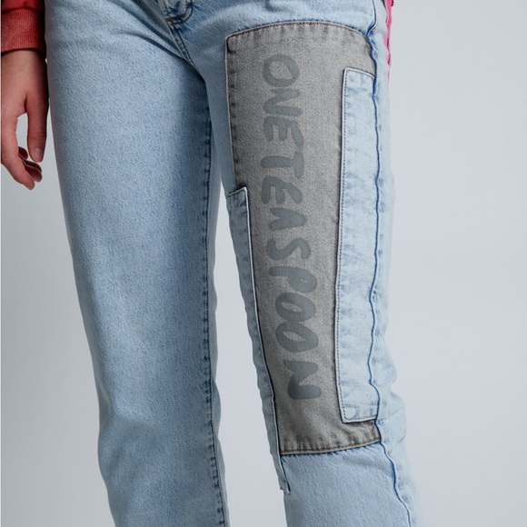 One Teaspoon Blue Graffiti Straight Leg Jeans Size 18 - Picture 7 of 16